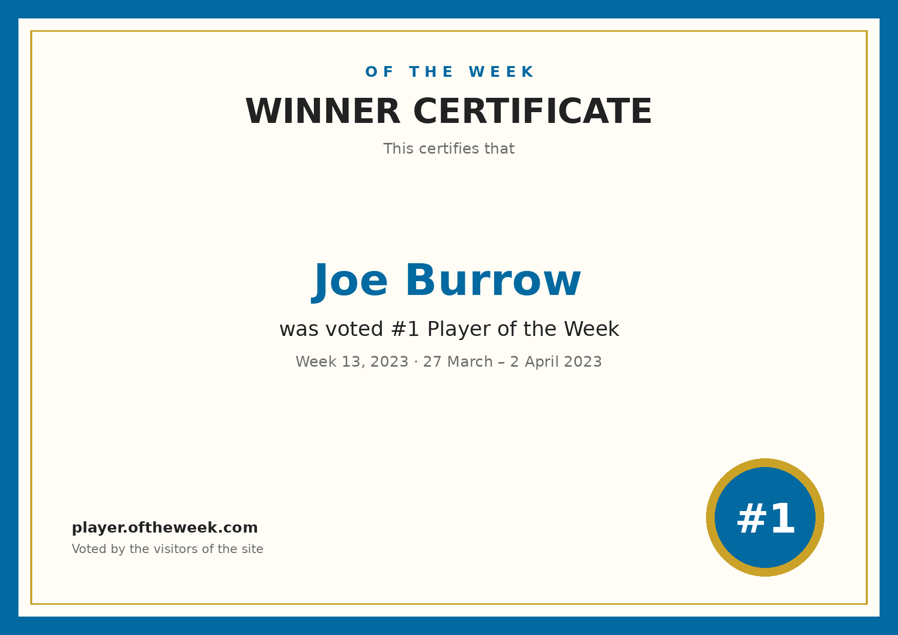 Certificate — Joe Burrow