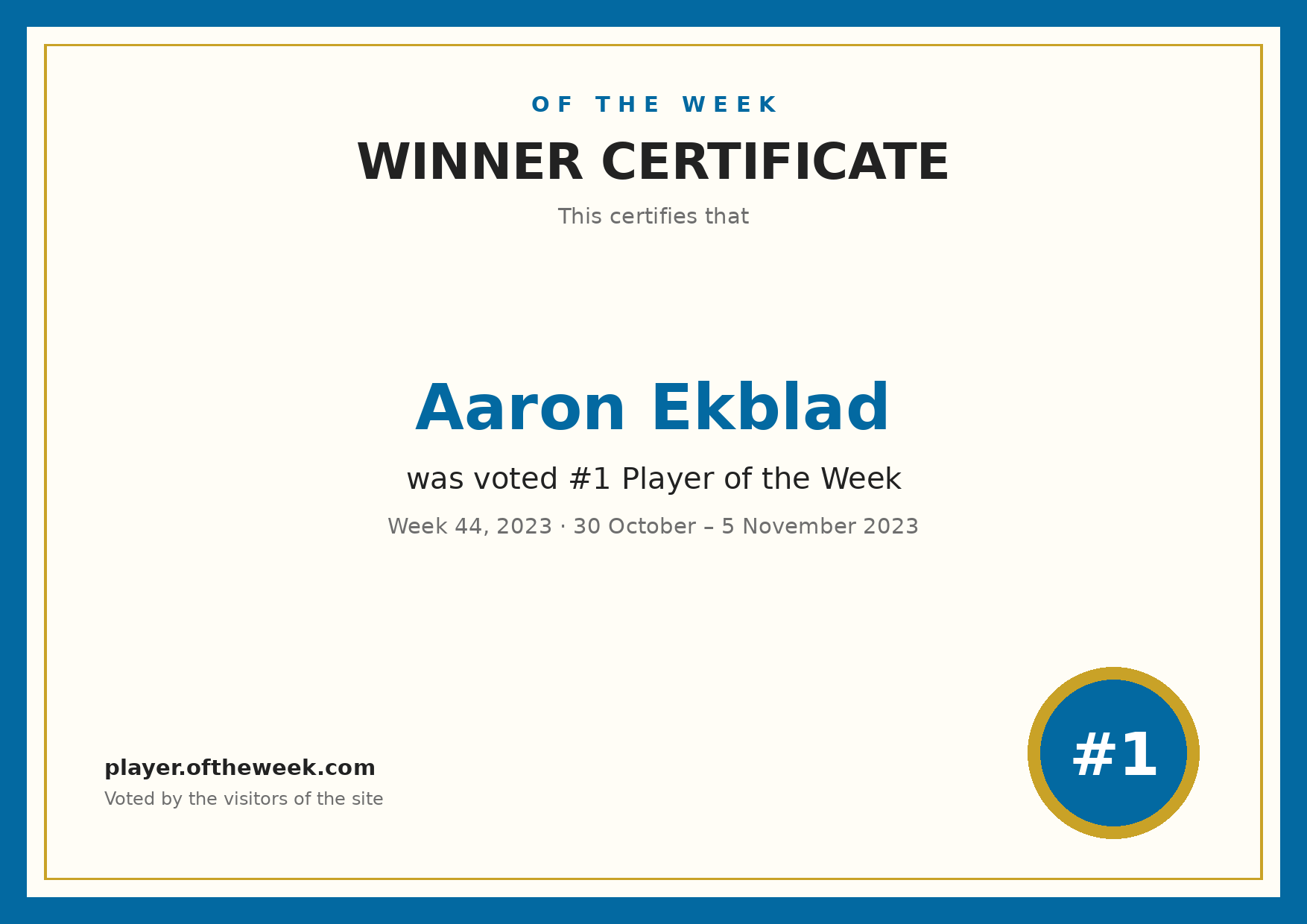 Certificate — Aaron Ekblad