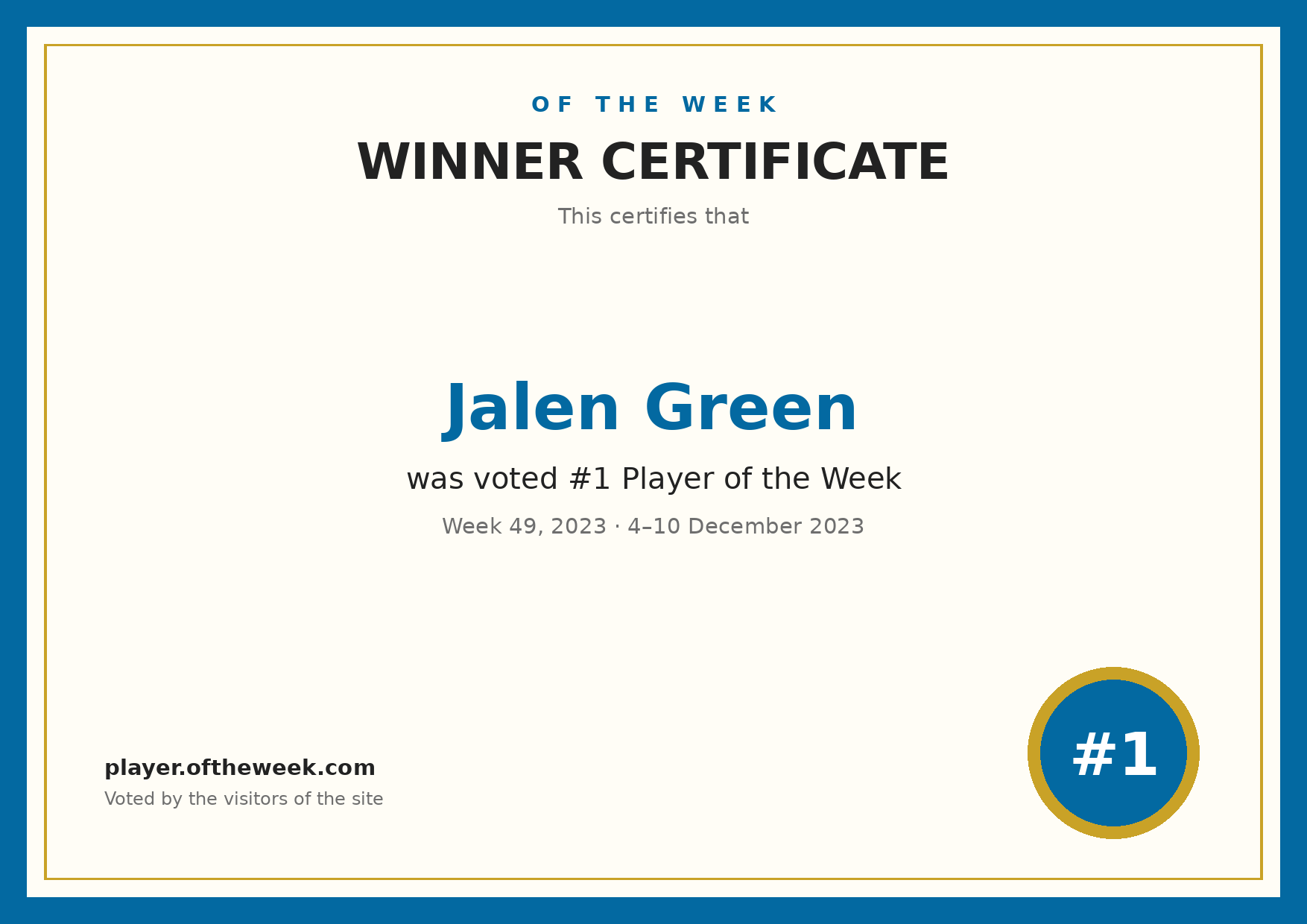 Certificate — Jalen Green