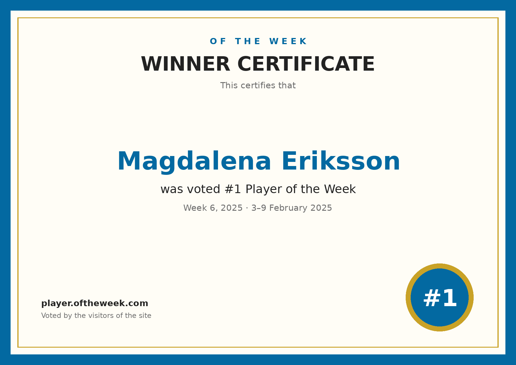 Certificate — Magdalena Eriksson