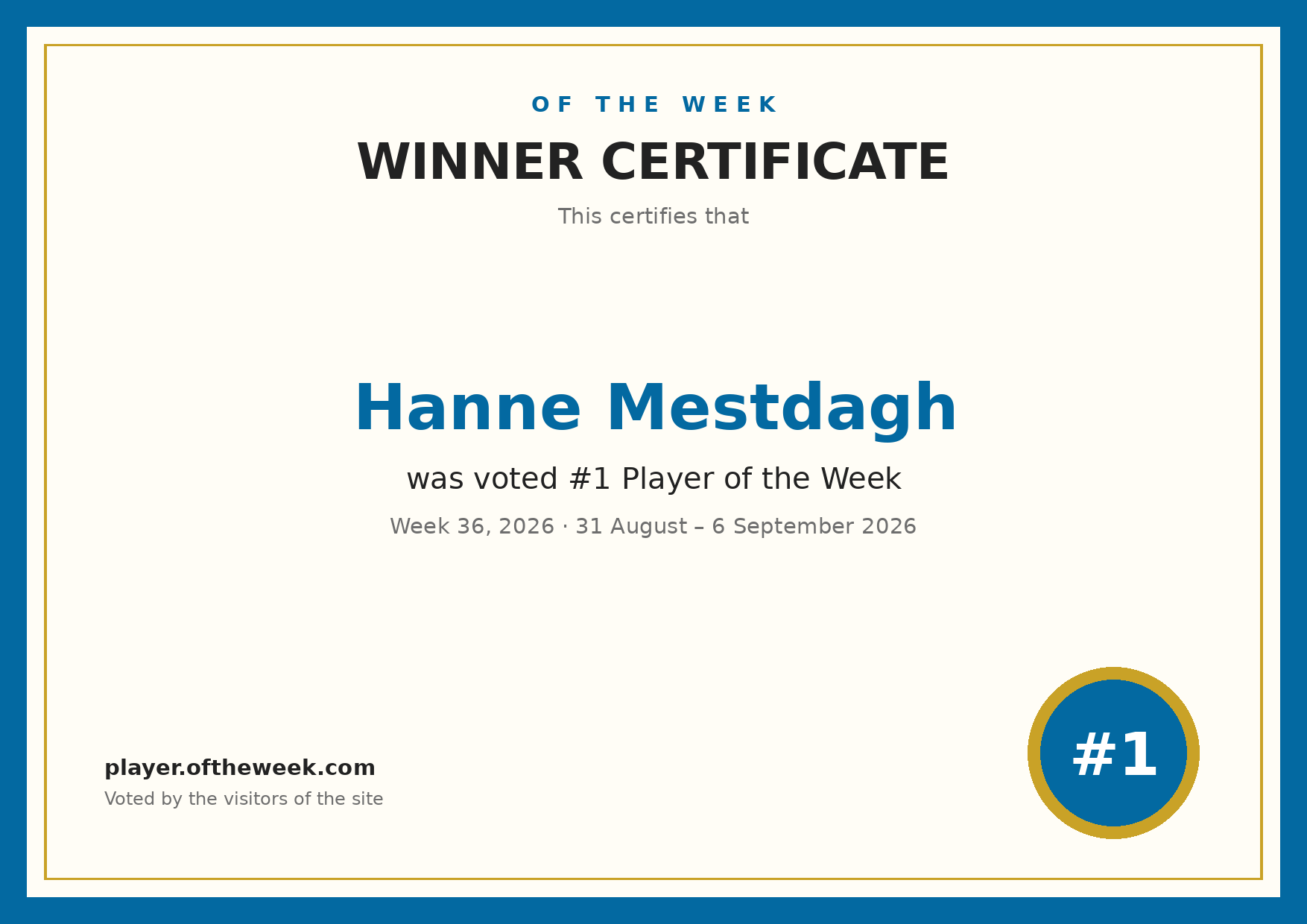 Certificate — Hanne Mestdagh