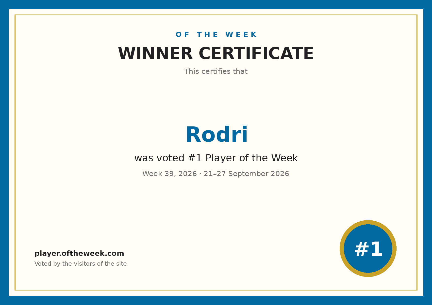 Certificate — Rodri